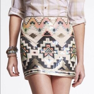 EXPRESS Mini Skirt Sequins Aztec Tribal Boho Southwestern Sparkly Size XS NWT